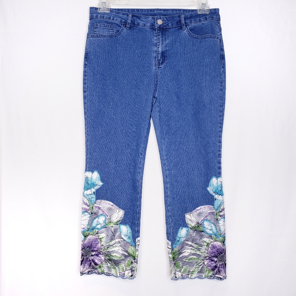 Floral Embroidered Blue Jeans